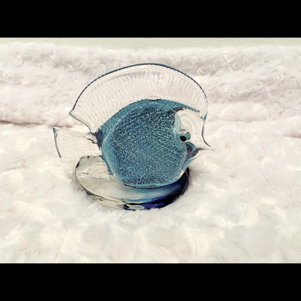PartyLite Navy & Aqua Blue Fish Glass Tea Light Holder